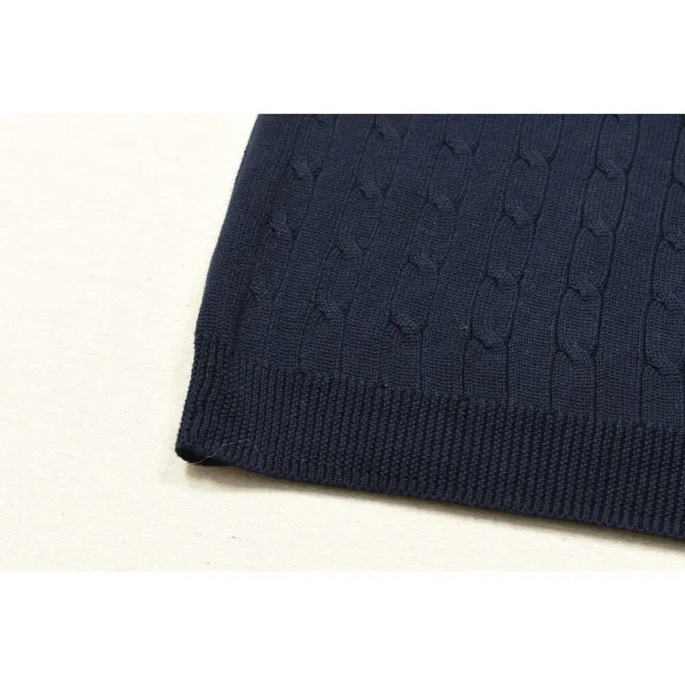 Brooks Brothers Country Club Sweater Vest XL Navy Blue Cable Knit 100% Mercerize